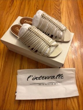 BNIB L'INTERVALLE Cream Woven Slide Mules